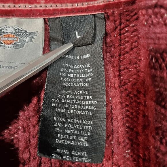 Harley Davidson Sweater Womens Large Red Shawl Collar Asymmetrical Zip Cardigan - Picture 3 of 10